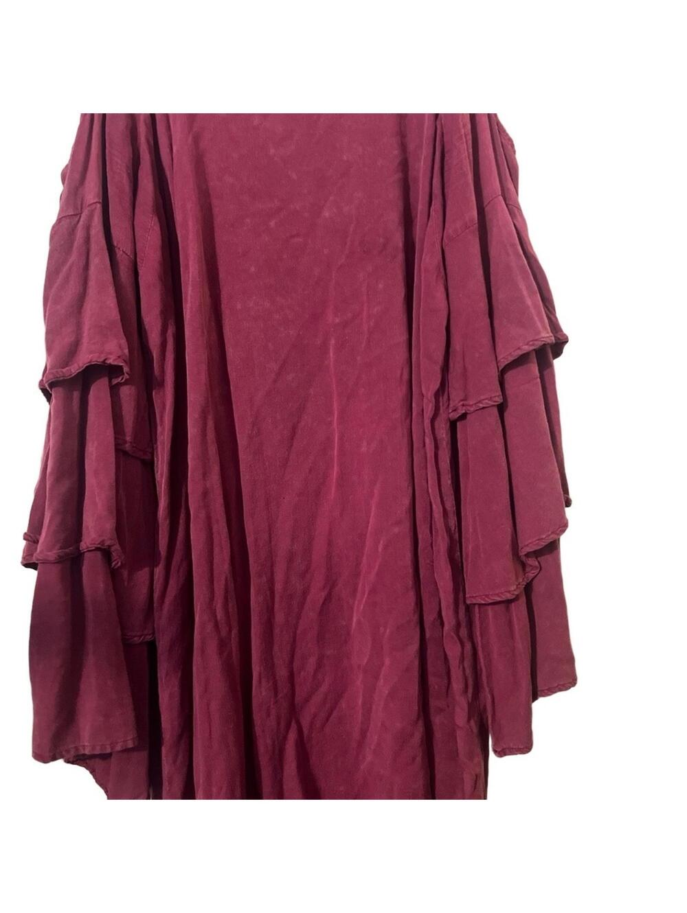 Umgee Mini Dress M Burgundy Cold Shoulder Ruffle Tiered Boho - Picture 3 of 5